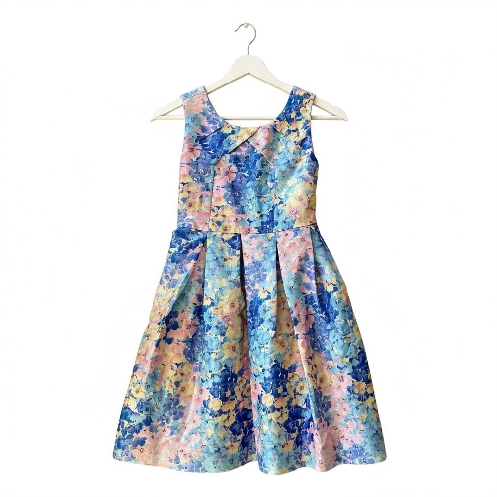 Bonnie Jean Blue Pink Yellow Floral Satin Dress